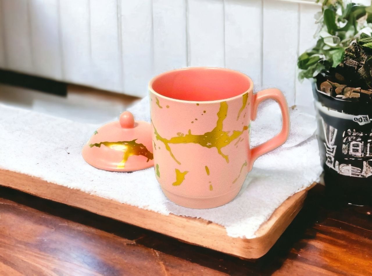 YM66 Pink Mug dengan Motif Marmer